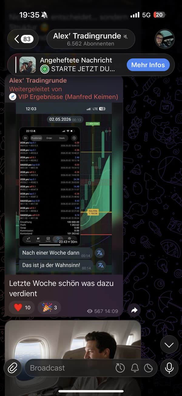 Screenshot aus dem Telegram-Kanal Alex Tradingrunde